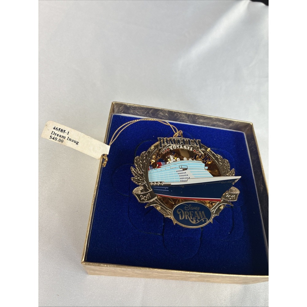 Disney Dream Inaugural Cruise Ship Voyage Ornament 24 Kt Gold Finish 2011 Boxed